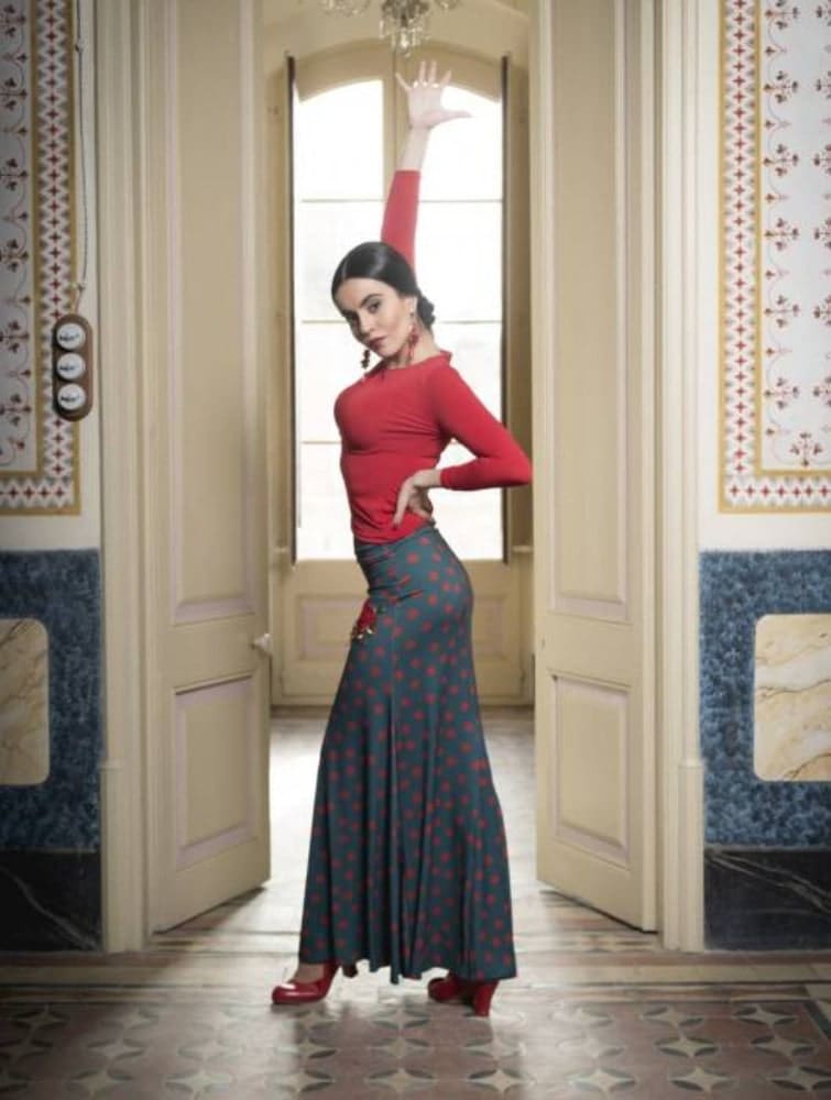 Maillot de Flamenca Danza Española para Mujer Mangas Largas Color Rojo